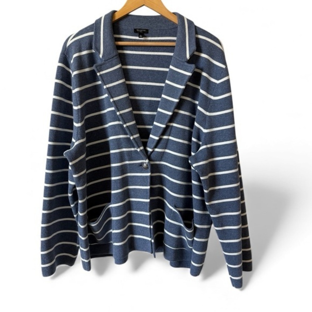 Talbots Plus 3X‎ Striped Knit Cardigan Blazer One Button NWOT Blue White